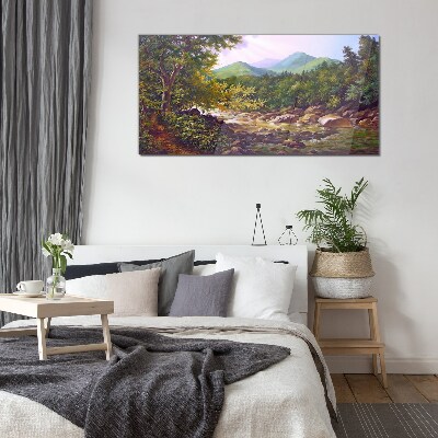 Peaceful mountain landscape Glass Wall Art