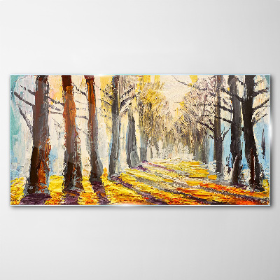 Autumn tree alley Glass Wall Art