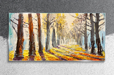 Autumn tree alley Glass Wall Art