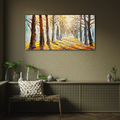 Autumn tree alley Glass Wall Art