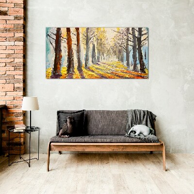 Autumn tree alley Glass Wall Art
