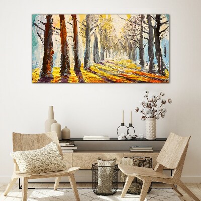Autumn tree alley Glass Wall Art
