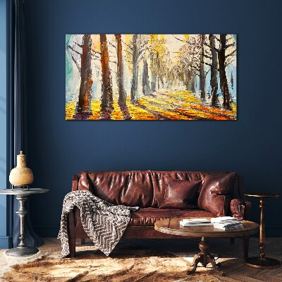 Autumn tree alley Glass Wall Art