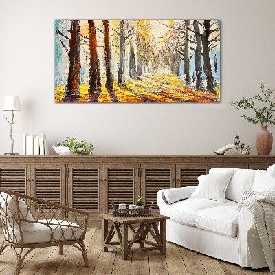 Autumn tree alley Glass Wall Art