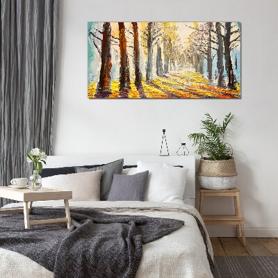 Autumn tree alley Glass Wall Art