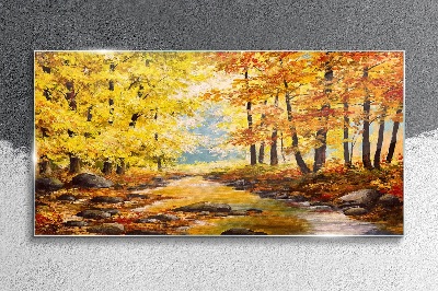 Autumn scenery with a river Glass Wall Art