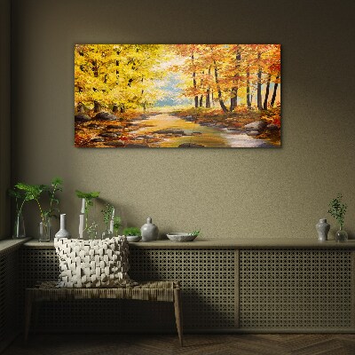 Autumn scenery with a river Glass Wall Art