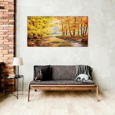 Painting autumn forest Glass Wall Art