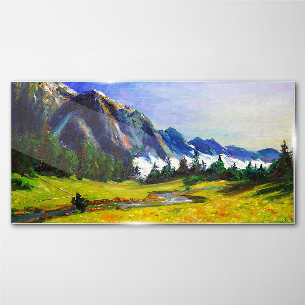Mountain landscape in spring colors Glass Wall Art