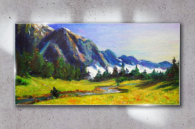 Mountain landscape in spring colors Glass Wall Art