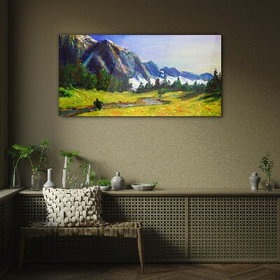 Mountain landscape in spring colors Glass Wall Art