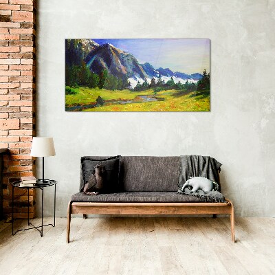 Mountain landscape in spring colors Glass Wall Art