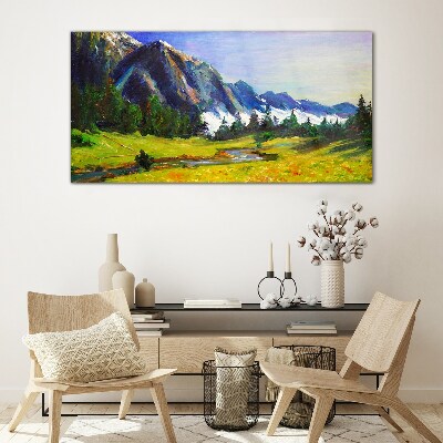 Mountain landscape in spring colors Glass Wall Art