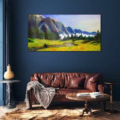 Mountain landscape in spring colors Glass Wall Art