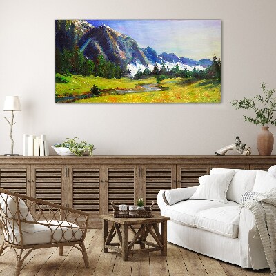 Mountain landscape in spring colors Glass Wall Art