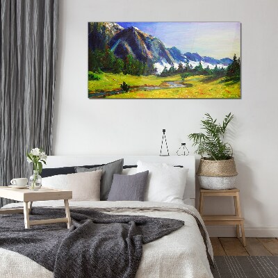 Mountain landscape in spring colors Glass Wall Art