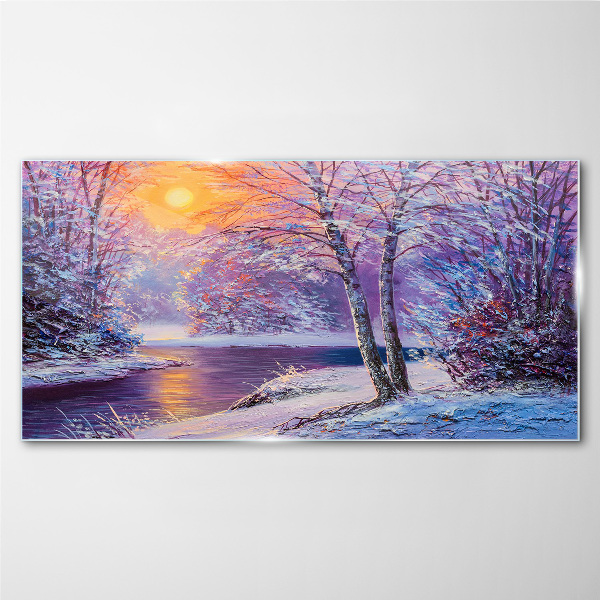 Winter landscape in the morning Glass Wall Art