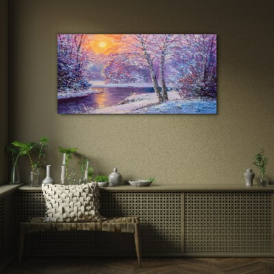 Winter landscape in the morning Glass Wall Art