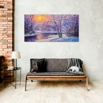 Winter landscape in the morning Glass Wall Art