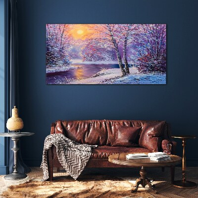 Winter landscape in the morning Glass Wall Art