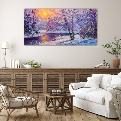 Winter landscape in the morning Glass Wall Art