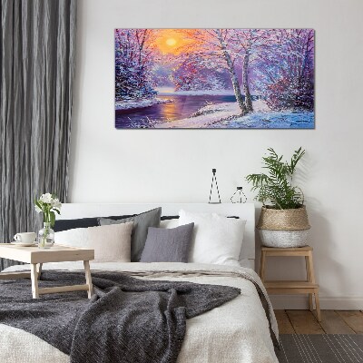Winter landscape in the morning Glass Wall Art