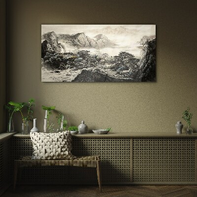 Misty mountain valley Glass Wall Art