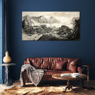 Misty mountain valley Glass Wall Art
