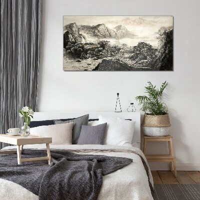 Misty mountain valley Glass Wall Art