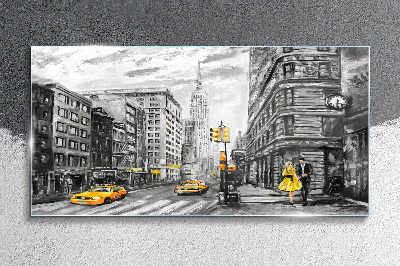 New York street in yellow cabs Glass Wall Art