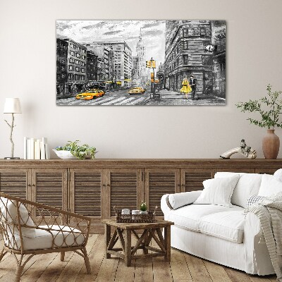 New York street in yellow cabs Glass Wall Art