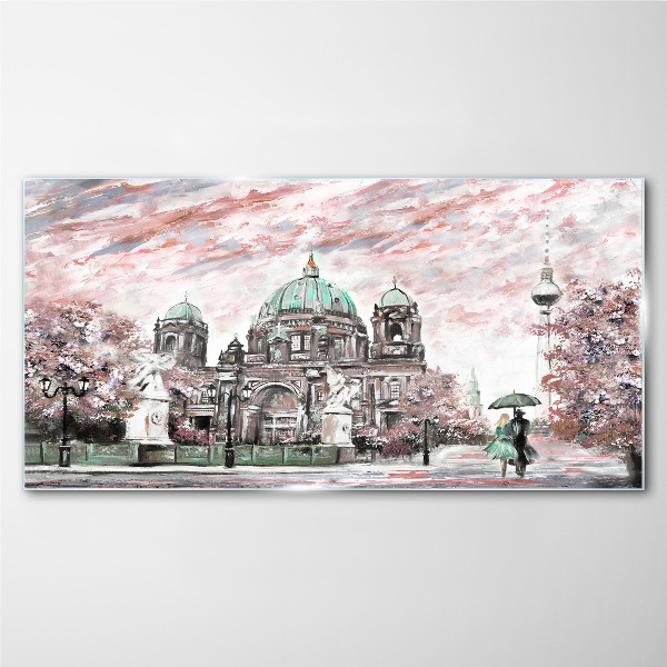 Berlin architecture in spring colors Glass Wall Art