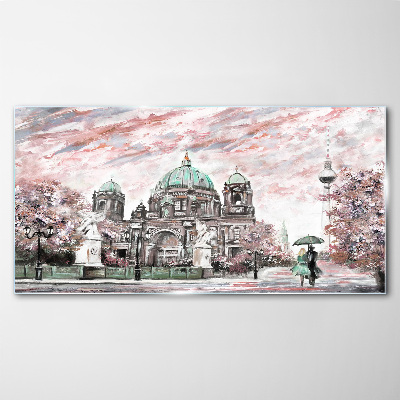 Berlin architecture in spring colors Glass Wall Art