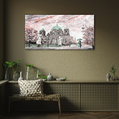 Berlin architecture in spring colors Glass Wall Art