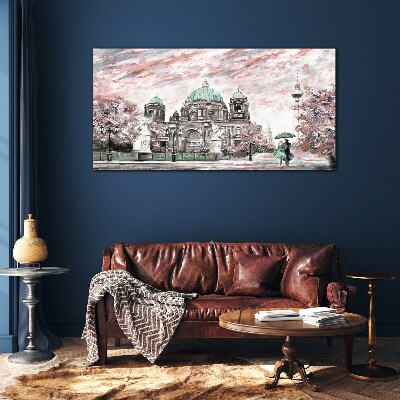 Berlin architecture in spring colors Glass Wall Art