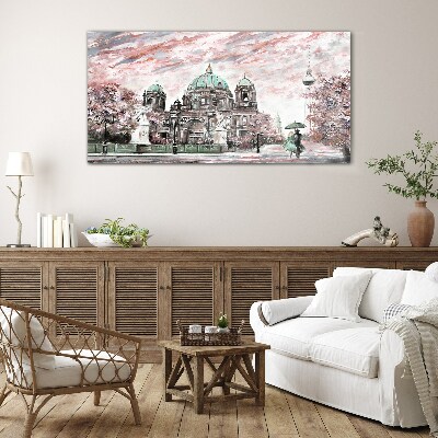 Berlin architecture in spring colors Glass Wall Art