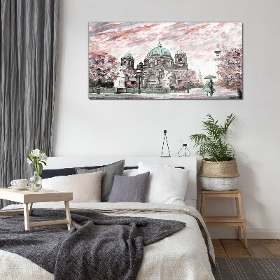 Berlin architecture in spring colors Glass Wall Art