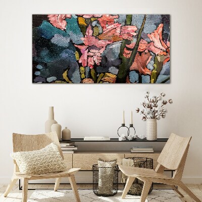 Floral landscape in shades of pink Glass Wall Art