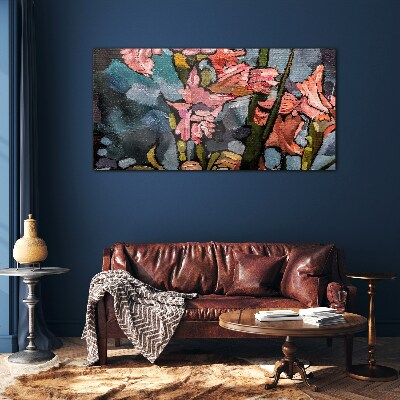 Floral landscape in shades of pink Glass Wall Art