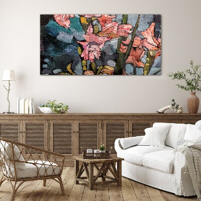 Floral landscape in shades of pink Glass Wall Art