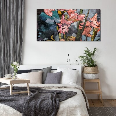 Floral landscape in shades of pink Glass Wall Art