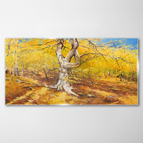 Golden forest in autumn aura Glass Wall Art