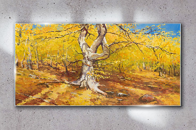 Golden forest in autumn aura Glass Wall Art