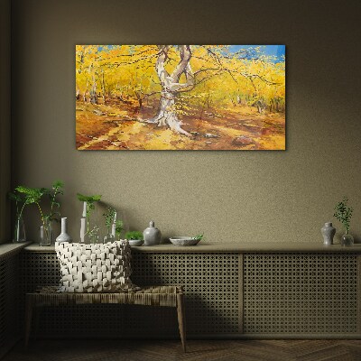 Golden forest in autumn aura Glass Wall Art