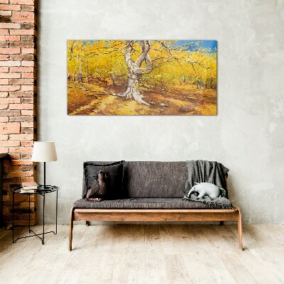 Golden forest in autumn aura Glass Wall Art