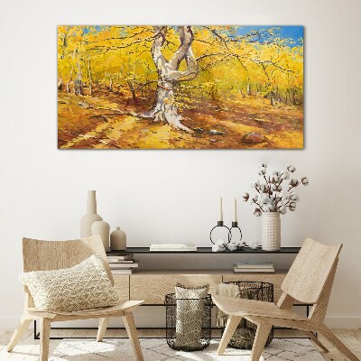 Golden forest in autumn aura Glass Wall Art