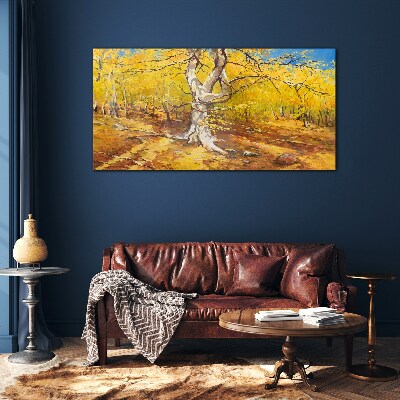 Golden forest in autumn aura Glass Wall Art