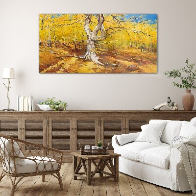Golden forest in autumn aura Glass Wall Art