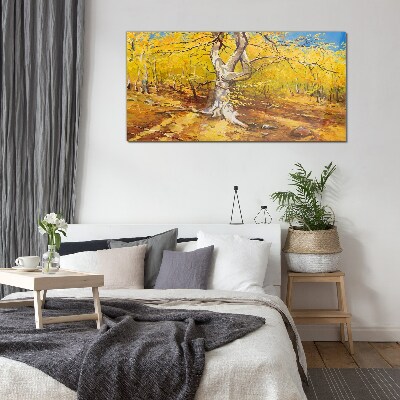 Golden forest in autumn aura Glass Wall Art