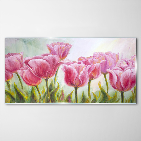 Pink tulips in spring glow Glass Wall Art
